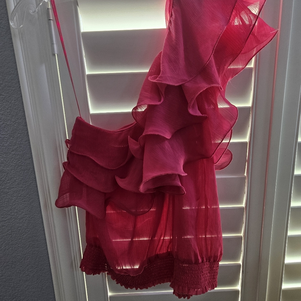 Pink Ruffled One-Shoulder Top Size L - Picture 11 of 14